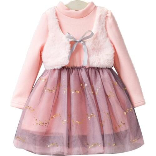 New Spring Children Clothes Long Sleeve Turtleneck Kids Girls Dress Princess Dress Ball Gown with Sequined For 2-6Y