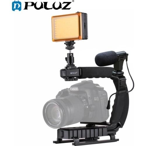 PULUZ DV Bracket Stabilizer Set U/C Shape Portable Handheld Bracket LED Studio Light Microphone Kit For iPhone Nikon Canon