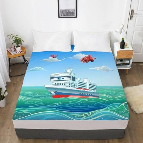 Car Cartoon Kids Elastic fitted sheet bed sheet With An Elastic Band 150x200 Mattress Cover Bed cover for children baby sea