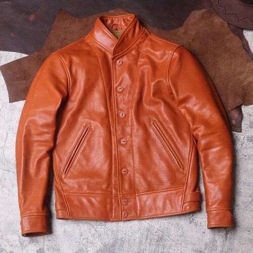 DS480 Rock Can Roll Read Description! Super Offer! Asian Size High Quality Genuine Cow Leather Biker Cossack Jacket
