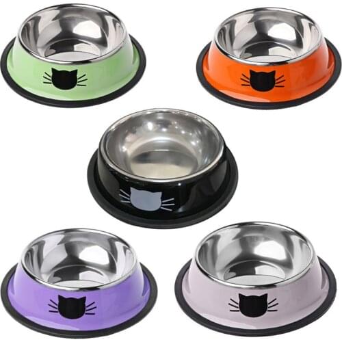 Thick Non-slip Cat Dog Food Bowl Foods Utensils Single Stainless Steel Pet Bowls