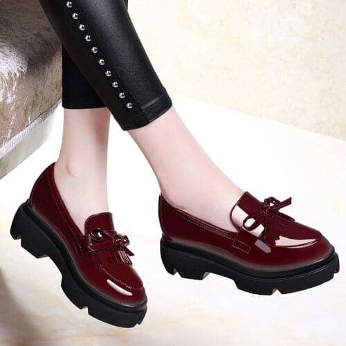 Spring Autumn Womens fashion trend Pumps shoes wedge single casual high heels shoes British thick-soled platform Soft bottom