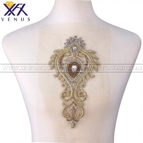 XFX VENUS 1 Piece Silver Rhinestones bodice applique beads patches small size trimming motif for women Clothes Fabric garment