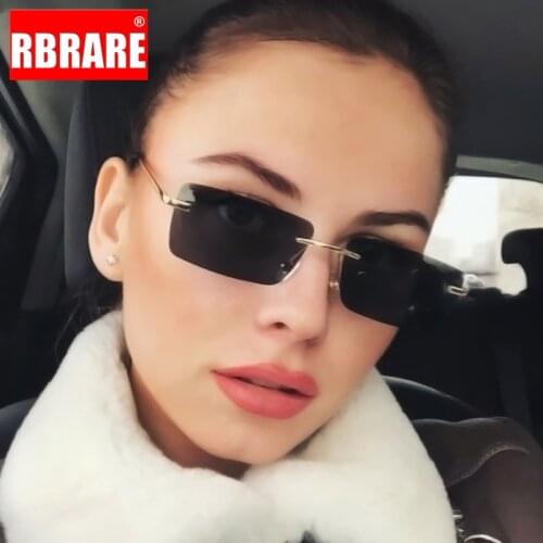 RBRARE Square Rimless Women Sunglasses Luxury Brand Sunglasses Women Vintage Metal High Quality Sun Glasses Gafas De Sol Mujer
