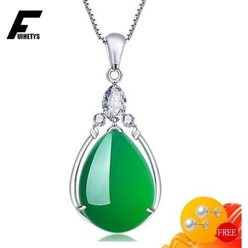 Classic 925 Silver Jewelry Necklace Water Drop Shape Emerald Zircon Gemstone Pendant for Women Wedding Engagement Accessories