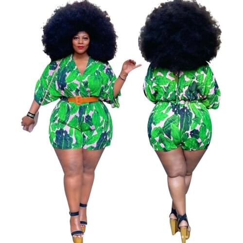 Sexy V-neck Boho Printed Beach Jumpsuit for Women One Piece Short Elegant Rompers Y2k Playsuit Plus Size 4XL 3XL Overalls