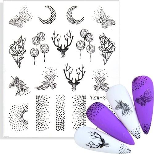 1pcs Black Butterfly Nail Decals and Stickers Flower Elk Moonl Water Tattoo for Nails Manicures Nail Art Slider Decorations