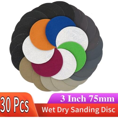 30PCS 3Inch 75MM Waterproof Sandpaper Hook and Loop Silicon Carbide 60 to 10000 Grits for Wet or Dry Sanding