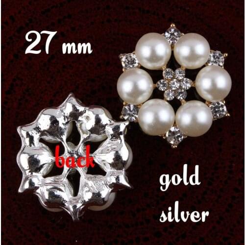 50 pcs/ lot , 27mm Shape Button Rhinestone Pearl Alloy Flatback for headband hair Apparel accessories DIY