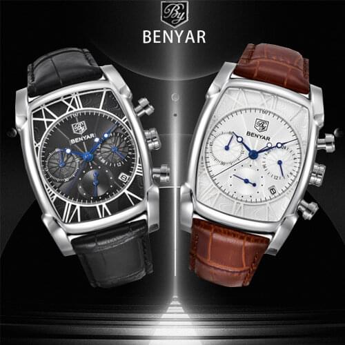 Benyar Square Men Watch Top Brand Luxury Business Waterproof Quartz Leather Sport Wrist Watch Men Clock Male Relogio Masculino