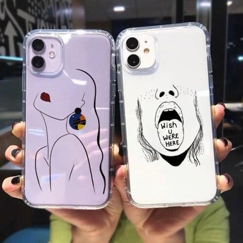 GYKZ Phone Case For iPhone 11 Pro 12 XR X XS MAX SE2020 7 8 6Plus Abstract Art Line Transparent Cover Shockproof Soft TPU Fundas