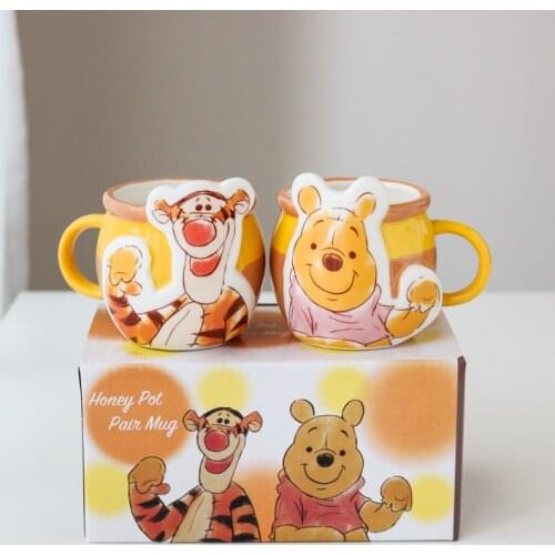 A Pair Disney Childrens Ceramic Water Cup Home Office Coffee Milk Mug Pooh Tigger Couple Cups Honey Potwith Creative Cut Gift
