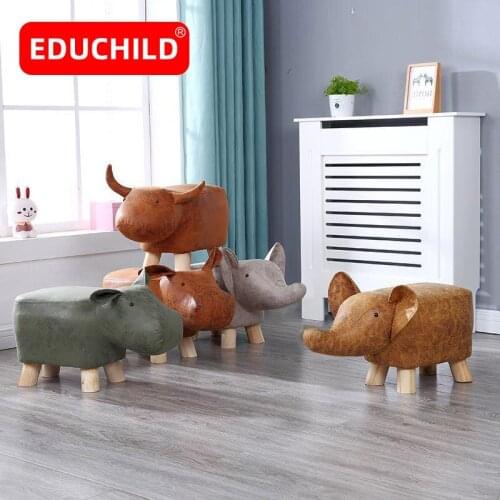 Educhild Baby Seats Calf Stool Childrens Cartoon Animal Shapes Stools Solid Wood Foot Bench Creative Sofa Wooden Small Seat