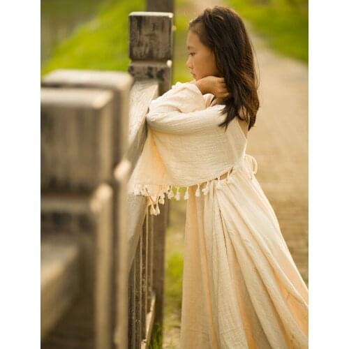 Don&Judy Boho Retro Linen Clothes 4-8 Years Old Kid Girl Dresses for Photo Shoot Party Birthday Evening Dress Photography Prop