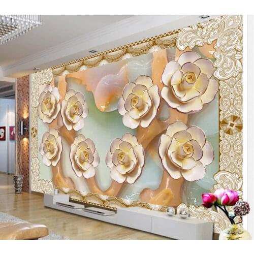 European TV backdrop embossed flowers papel parede mural wallpaper Home Decoration 3d mural wallpaper