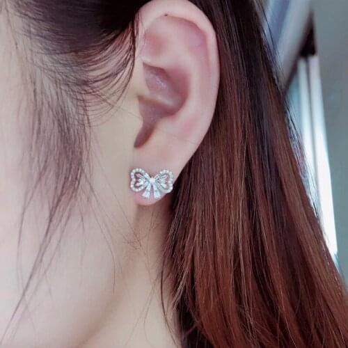 Dainty Bow Stud Earrings S925 Silvery Fashion Piercing Jewelry Womens Wedding Party Elegant Unusual Earrings Best Birthday Gift