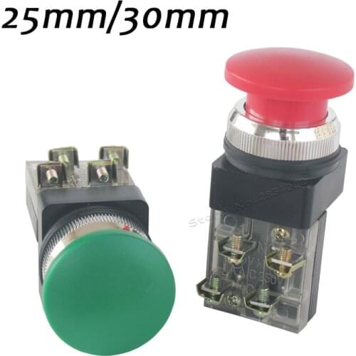 30mm Mushroom Cap momentary push button switch self reset spring return button switch PM-30 30mm mounting hole