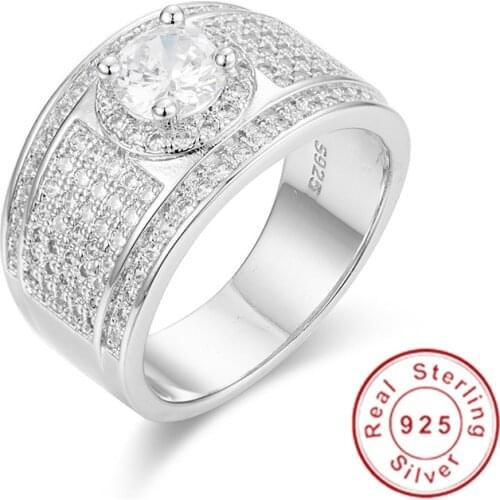 925 Sterling silver Paev cz ring 2ct Simulated Diamond Engagement Wedding for Men Women Sapphire Jewelry Size 5-10 Boy gift