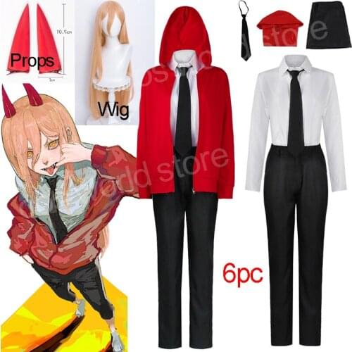 Anime Chainsaw Man Power Makima Cosplay Costume Red Coat Shirt Jacket Suit Hairpin Halloween Party Roal Play Wig Girl Uniform
