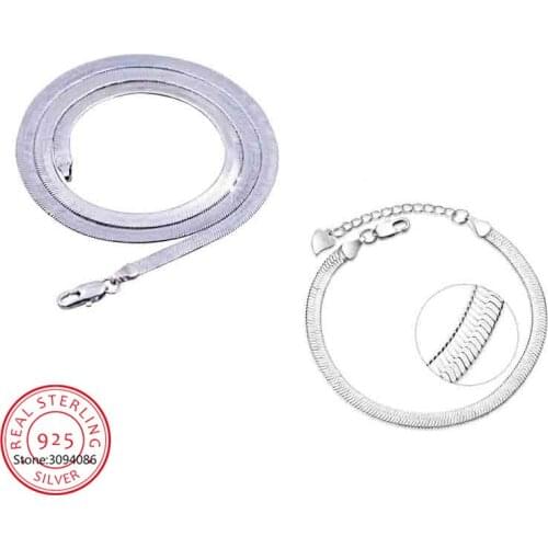 LEKANI 925 Sterling Silver Solid Snake Chain Bracelet Necklace For Women Men Brand Sets Fashion Charm Jewelry