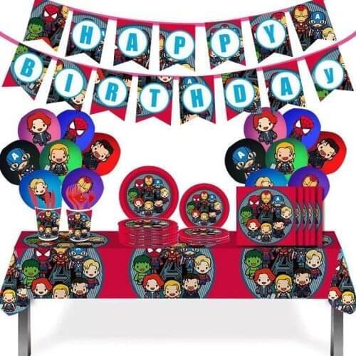 Marvels Revenge Alliance 2021 New Spider-Man Iron Man Theme Party Paper Cup Paper Plate Tablecloth Knife Fork Spoon Balloons