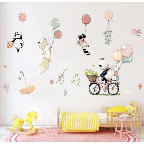 Cartoon Vivid Bear Fox Panda Balloon Wall Sticker for Childrens Room Kindergarten Bedroom Background Wall Decoration Paste
