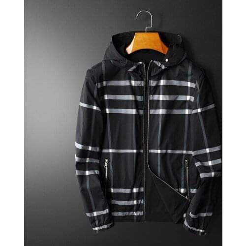 2021 spring mens thin hooded plaid jacket jacket fashion trend double-sided wear jacket