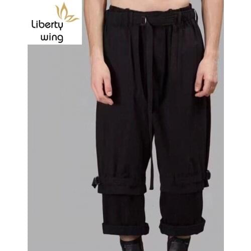 Men Casual Ankle Length Designer Runway Street Loose Fit Hip Hop Pants Top Quality Black Wide Leg Baggy Pantalon Homme