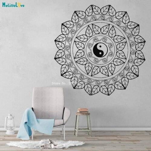 Yin And Yang Mandala Flower Wall Sticker Decals Home Decoration Yoga Studio Self-adhesive Poster Art Décor Vinyl YT4003