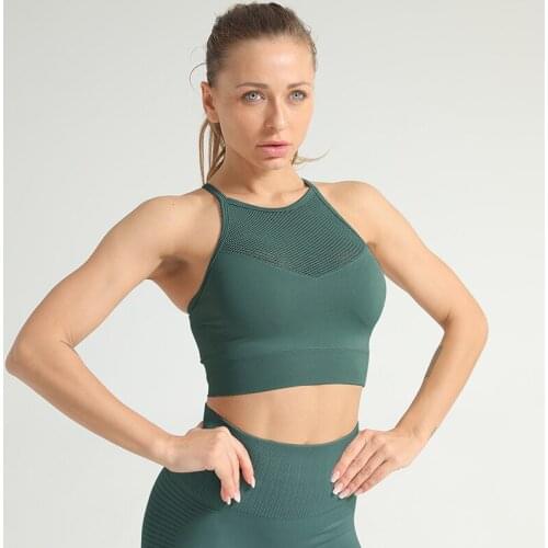 Nessaj Women Sports Top Sexy Mesh Breathable Sports Bra Push Up Female Gym Fitness Sports Underwear Female Seamless Tank Top