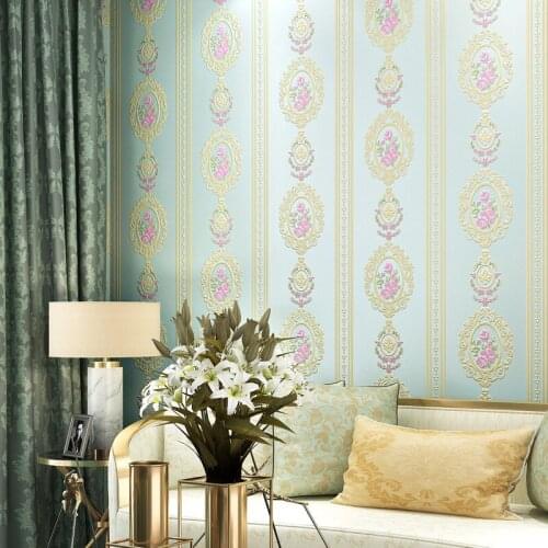 Beibehang Pastoral vertical bar non - woven fine pressure wallpaper living room wedding room pink green flower wallpaper