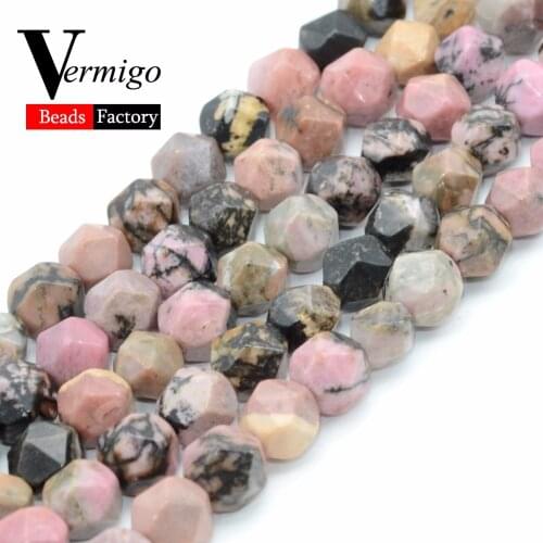 Faceted Black Line Rhodonite Beads For Neeedlework Jewelry Making Natural Stone Diy Jewellery Charm Earrings Bracelet 15"Strand