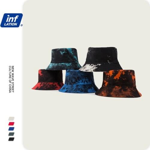 INFLATION 2020 Style Tie Dye Double Wear Men Bucket Hat Summer Outdoor Cap Men Sun Hat Cotton Tie Dye Bucket Cap Fisherman Hat