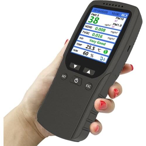 Handheld Air Quality Monitor Tester Color LCD Screen HCHO TVOC Detector PM2.5/1.0/10, Temperature/Humidity Recording Monitor
