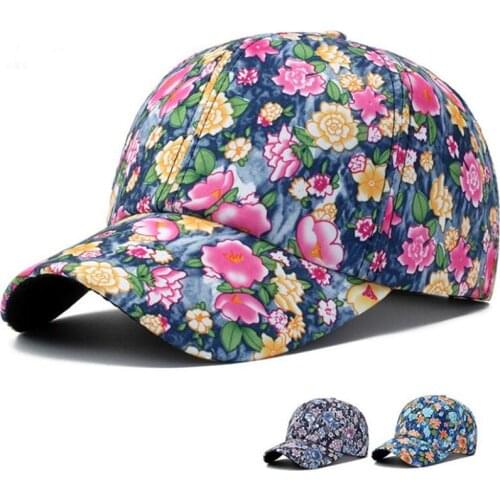 H006 Casual Women Retro Baseball Cap With Broken Flowers Printing Shading Prevention Cute Hat