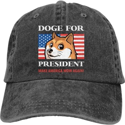 Adjustable Solid Color Baseball Cap Doge For President Washed Cotton Dogecoin Funny Bitcoin Sports Woman Hat
