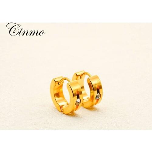 Cinmo Stainless Steel Piercing Earrings Statement Crystal Gold Color Stud Earrings For Men Women Wholesale Wedding Ear Jewelry