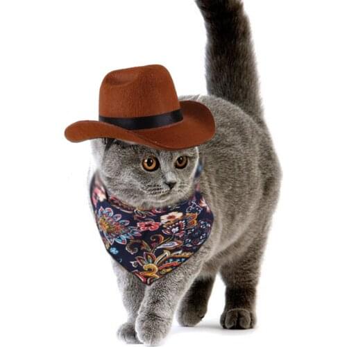 Pet Cat Dog Hat Saliva Towel Puppy Western Cowboy Hat for Dogs Cats Pet Halloween Holiday Dress Up Cosplay Costume Accessories