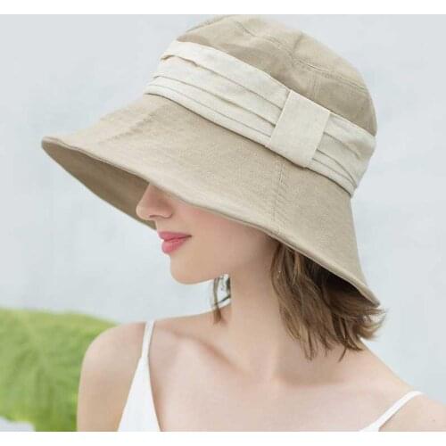 2021 New Summer Sun Hats for Women Solid Cotton Linen Foldable Beach Sun Cap Fashion Patchwork Bucket Hat Sombreros De Sol