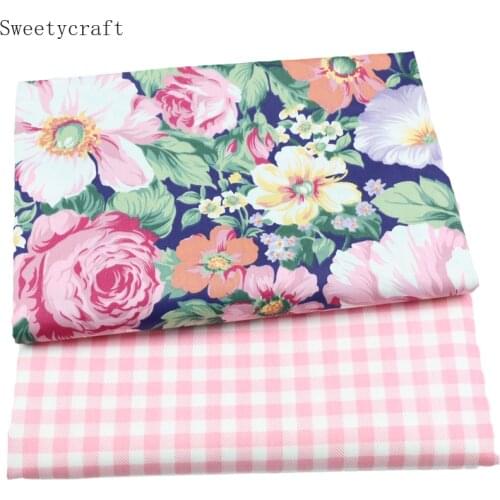 Flower Grid Printed Diy Patchwork Cloth For Quilting Baby Cribs Cushions Dress Sewing Tissus Twill Cotton Fabric Tecido 160x50cm