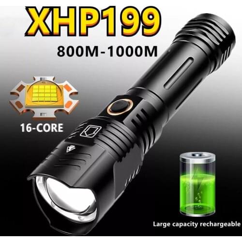 Upgrade Powerful LED XHP199 Flashlight USB Recharge Zoom Torch IP65 Waterproof 5000Mah Tactical Flash Lamp Light By 26650 /18650