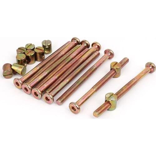 UXCELL 10Set Yellow Zinc Plated M6x80mm Hex Key Drive Socket Cap Furniture Bolt W M6x12mm Barrel Nut for Joining Wood Board DIY