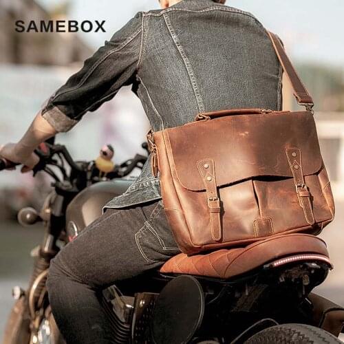 Vintage Natural Crazy Horse Leather Men Bag Genuine Leather Handbag