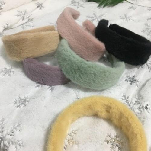 Candy Color Winter Plush Faux Rabbite Fur Headbands Solid Wide Padded Hairbands For Women Girls Lady Hair Band Hoop Accessories