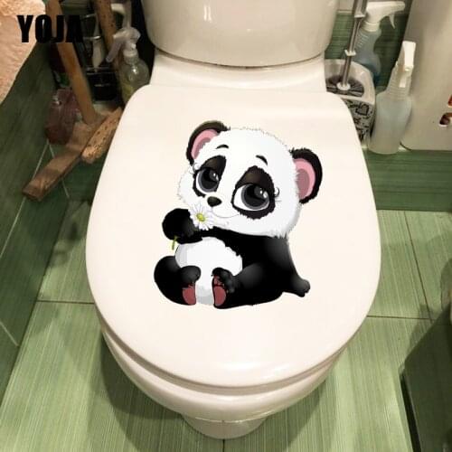 YOJA 20.8×23.9CM Cozy Panda Personality Bathroom Toilet Decoration Funny Home Wall Stickers T1-2747