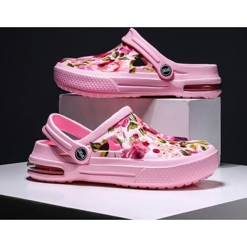New Pink Flower Printed EVA Sandals Women Beach Shoes Trend Air Cushion Summer Sandals Women Clogs Causal Garden Shoes Sandalias