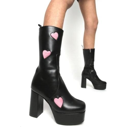 2021 Sexy Lady Boots Zip Heart-Shaped Super High Heel Platform Fashion Mid-Calf Women Boots Large Size 43 Summer Woman Shoes