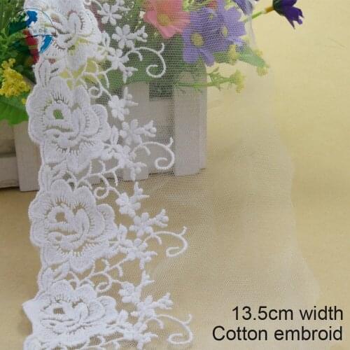 10yards 13cm white lace cotton embroidery lace french lace ribbon fabric guipure diy trims warp knitting sewing Accessories#3417