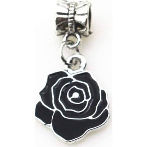 20pcs/lot Black rose flower charms hanging charm big hole pendant beads fit pando brand bracelet diy jewelry dangle charms