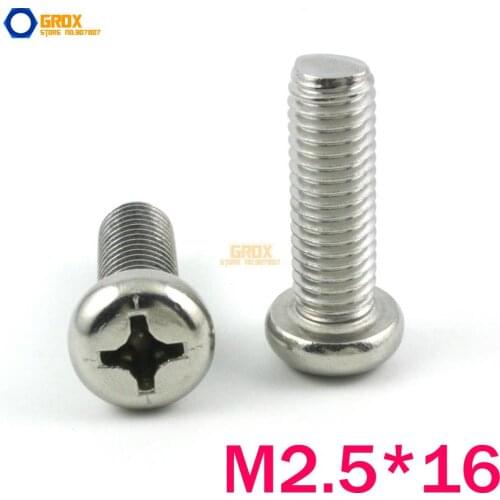 200 Pieces M2.5*16mm 316 Stainless Steel Phillips Pan Head Machine Screw Marine Grade